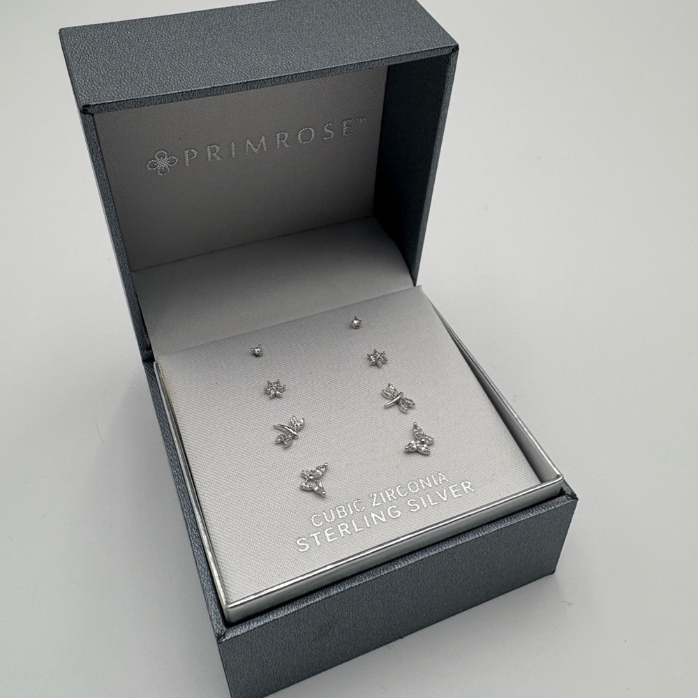 Primrose Sterling Silver Cubic Zirconia Stud‎ Earrings Set Gift Box